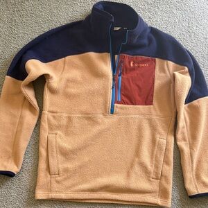 cotopaxi Tan Fleece Pullover with Navy and Rust Accent